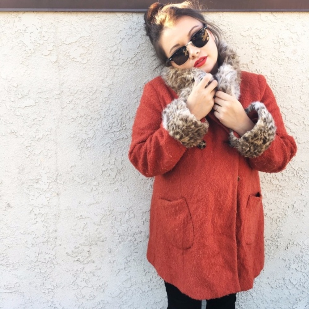 Vintage Saffron & Leopard Print Faux Fur Coat